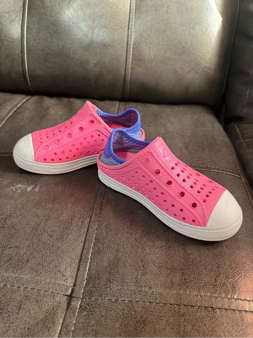 Skechers Kids Pink Slip-On Ventilated Sneakers with Purple Trim